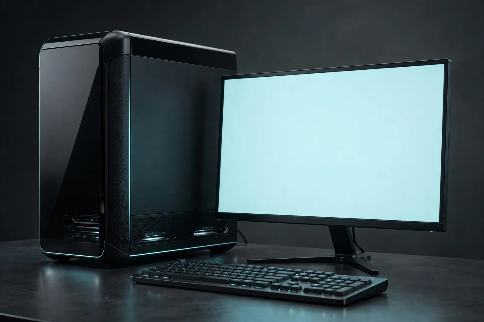 A dark desk set-up